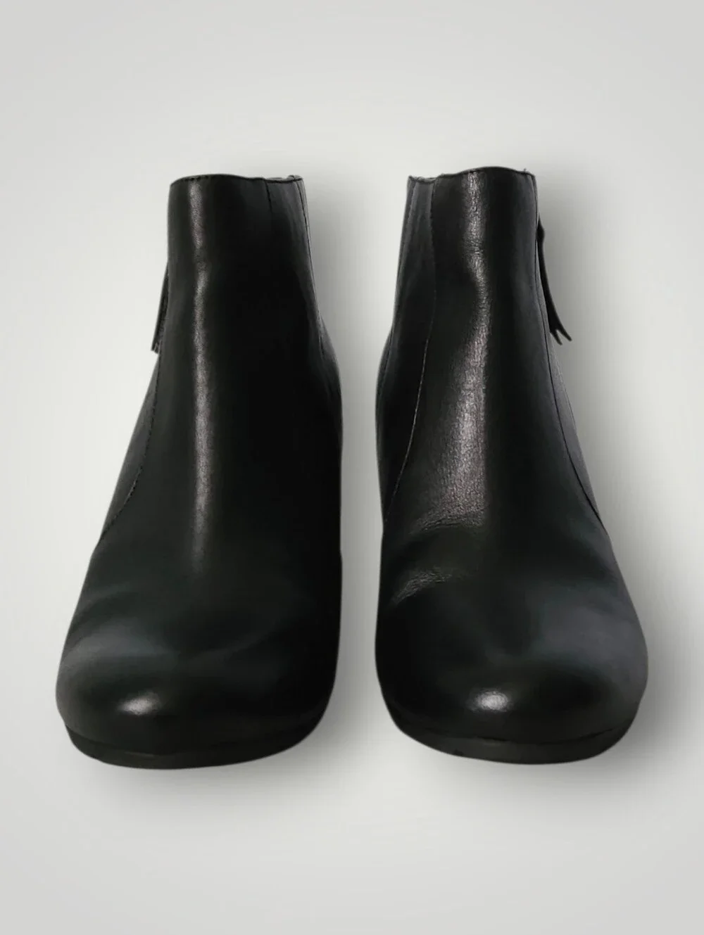 Clarks‎ Artisan 66436 Womens 9M Black Leather Wedge Ankle Boots Booties Side Zip